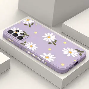 for Samsung Galaxy A32 5G Case, for Samsung A32 5G Case Floral Design Internal Fine Fiber Lining Anti Scratch Soft Liquid Silicone for Galaxy A32 5G Phone Cover-Daisy Purple