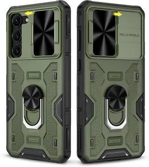Caka for Samsung Galaxy S23 Plus Case, S23 Plus Case with Slide Camera Cover & Kickstand with Built-in 360° Rotate Ring Stand Magnetic Protective Case for Galaxy S23+ 5G- Green