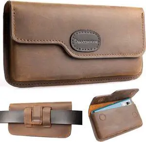 Horizontal Cell Phone Pouch for Belt,Leather Phone Holster with Belt Clip for iPhone 14 Pro Max,Galaxy S23 Ultra for Smartphone with Protective Case,XL,Darkbrown