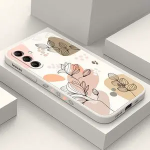 for Samsung Galaxy A15 5G Case, Creative Flower Pattern Design Soft Liquid Silicone A15 5G Phone Cover, Flocking Protection Inside for Samsung A15 5G Case-Morandi White