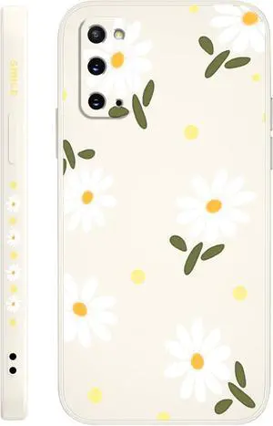 Flower Pattern Phone Cover Soft Silicone for Samsung Galaxy S20 Case, Microfiber Lining Side Creative Design for Samsung S20 Phone Case-Daisy White