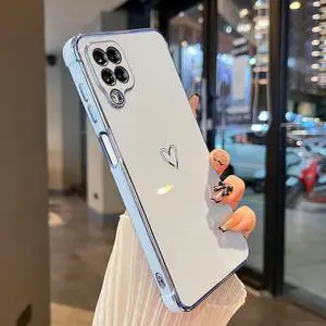 ZTOFERA Designed for Samsung Galaxy A12 Case,Cute Plating Edge Love Hearts Pattern with Camera Lens Protection Phone Cover for Girls Women,Blue