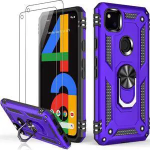 LUMARKE for Google Pixel 4A Case with Screen Protector,Pass 16ft. Drop Tested Military Grade Protective Phone Cover with Magnetic Ring Kickstand Compatible with Car Mount Holder Purple