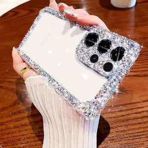 Cavdycidy Compatible with Samsung Galaxy S23 Ultra Bling Clear Case for Women,Glitter Phone Case with Sparkle Rhinestone Diamond Camera ProtectionAirbag Anti-Fall Crystal Hard Cover for Girl