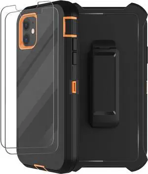 for iPhone 11 Case with Belt Clip Holster, 2 x Screen Protector, [Military Grade] Heavy Duty Full Body Shockproof Dust-Proof Drop Proof Rugged Protective Cover for Apple iPhone 11 Orange