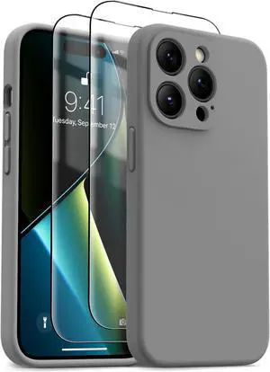 OTOFLY for iPhone 14 Pro Case, Upgraded Silicone 14 Pro Phone Case [2 Pack Screen Protectors][Camera Protection] Shockproof Women Men Girl Protective Case Cover for iPhone 14 Pro 6.1" - Gray