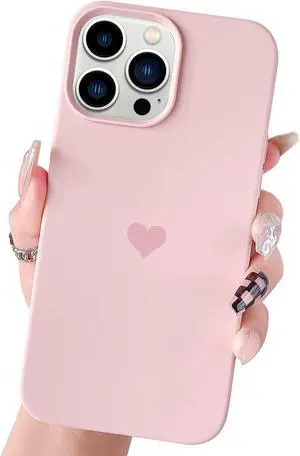 Jmltech Compatible with iPhone 13 Pro Max Case Cute for Women Girls Pink Heart Slim Liquid Silicone Pretty Protective Phone Case for iPhone 13 Pro Max 6.7 INCH Light Pink