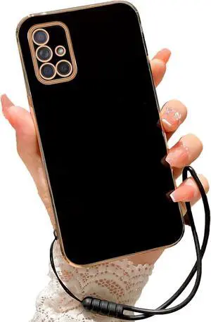 for Samsung A71 5G Case, Galaxy A71 5G Case for Women Girls Electroplating Cute Luxury Bling Aesthetic Trendy Pretty, Full Camera Soft TPU Protection Shockproof Cover for Samsung Galaxy A71 5G (Black)
