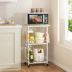 ThreeHio Rolling Kitchen Microwave Cart, 3 Tier Microwave Table Stand with Adjustable Shelf, Kitchen Storage Rack on Wheels, Coffee Station Cart Rack Shelf Organizer for Living Room Office, Balcony ThreeHio Rolling Kitchen Microwave Cart, 3 Tier Microwave Table Stand with Adjustable Shelf, Kitchen Storage Rack on Wheels, Coffee Station Cart Rack Shelf Organizer for Living Room Office, Balcony