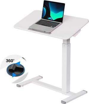 Mobile Standing Desk, Height Adjustable Rolling Laptop Desk, 90° Tiltable Overbed Bedside Table, Portable Computer Desk with Wheels, Foldable Cart for Home Office, White
