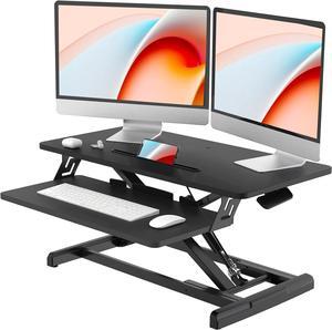 worker Standing Desk Converter, 32" Wide Height Adjustable Sit Stand Up Desk Riser with Keyboard Tray, Desktop Workstation Riser for Home Office Computer Laptop, Particle Board, Black