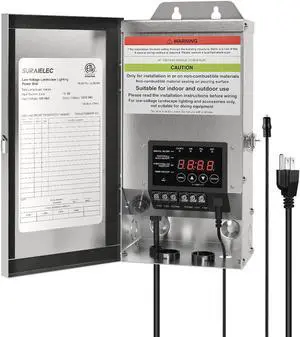 300W Landscape Transformer (12V/15V AC), Outdoor Low Voltage Transformers for Landscape Lighting, Detachable Photocell Sensor & Digital Timer, Stainless Steel, ETL Listed