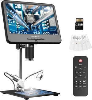 AD210 10.1 Inch LCD Digital Microscope for Adults, Soldering Microscope for Electronics Repair, Coin Microscope Camera Full View for Error Coins with Light, Biological Slides Kit, 32G Card