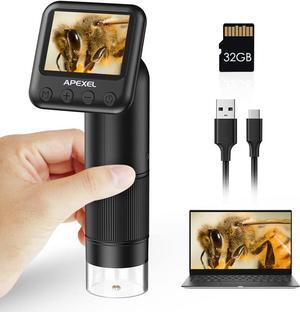 Digital Microscope, 800X HD Digital Microscope for Adults, with 2" LCD Screen Pocket Microscope for Kids, USB Lab Handheld Digital Microscopes Equipment, with 32GB SD Card
