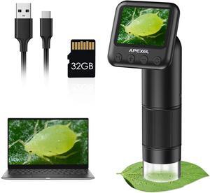 800X Handheld Digital Microscope with 2 LCD Screen, Pocket Portable Microscope for Kids with Adjustable LED Lights, Coins Microscopes Magnifier Camera, USB to PC Including 32G SD Card