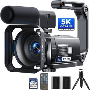 Video Camera Camcorder 5K 56MP Vlogging Camera YouTube WiFi Night Vision 3 270° Rotatable Touchscreen Podcast Camera Recorder with 64GB SD Card, Microphone, Stabilizer, Remote, 2 Batteries, Tripod