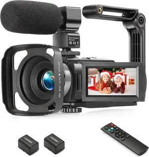 Video Camera Camcorder Full HD 1080P 36.0 MP Webcam YouTube Vlogging Camera Recorder, 16X Digital Zoom Touch Screen Camcorders Camera with Microphone, Remote, Stabilizer, Lens Hood, 2 Batteries