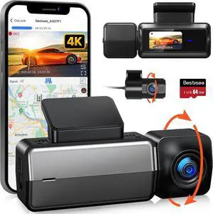 Dash Cam Front and Rear, BESTSEE 4K/2.5K Dashcam, Built-in WiFi GPS, 1.47" IPS Screen, Dash Camera for Cars with Free 64GB Card, 170° Wide Angle, WDR, Night Vision, 24H Parking Mode (M33-US)
