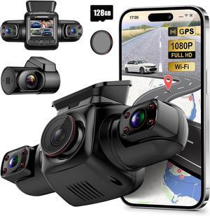 360 Degree View 4 Channel Dash Cam Front and Rear Inside Left Right, Dash Camera for Cars with CPL, Built-in GPS WiFi Night Vision, 24/7 Recording Parking Mode Monitor, Free 128G Card