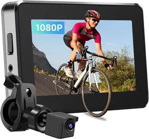 Bike Camera Rechargeable Battery 360° Rotation - Color Night Vision 3 Mins Easy Installation Wide View Handlebar 4.3'' HD 1080P Monitor Bicycle Rear View Camera for Mountain Ebike
