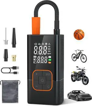 Inflator Portable Air Compressor-150PSI Bike Pump, 20000mAh Air Pump Cordless with Tire Pressure Gauge LED Lights, Portable Tire Inflator for Car, Bike, Motorcycle, Ball, Black