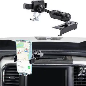 Metal Phone Mount for Ram Truck 2013-2018, Dash Mount Cell Phone Holder Compatible with RAM 1500/2500/3500 & 2019+ Classic, Metal Ball Adapter Phone Stand Arm Fit for Most Smartphones