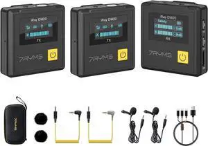 DW20 Wireless Lavalier Microphone, Noise Cancellation, Safety Audio Track, 328' Range, Wireless Lapel Microphone for Camera, iPhone, Android, PC, YouTube, Interviews, Vlogs, Live-Streaming