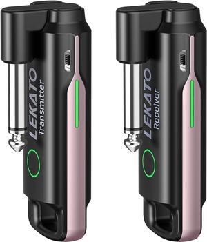 Wireless Guitar System, UHF Audio Wireless Guitar Transmitter and Receiver Rechargeable Wireless Guitar Transmitter Receiver with 70 Channels for Guitar Bass Electric Instruments (Pink)