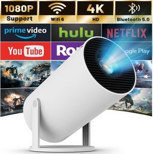 Mini Projector with WIFI 6 and Bluetooth, 4K 1080P Support Portable Projector 180° Rotatable 130' Screen Movie Projector Auto Keystone Compatible for Laptop, PC, Smartphone (White)