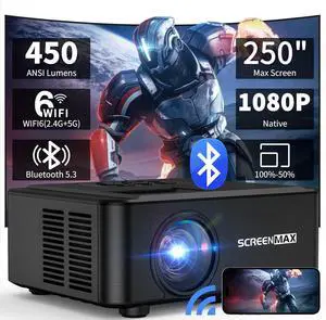 Projector with WIFI and Bluetooth, Native 1080P Bluetooth Projector, Full HD Portable Outdoor Movie Projector with Built-in Speaker, Compatible with Smartphone, HDMI, USB, Fire Stick for Home Cinema