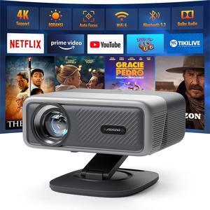 AI Auto Focus Smart Projector with Wifi and Bluetooth,Auto Focus&Keystone Projector 4K, 3D DoIby Audio, 800ANSI Outdoor Projector with Omnidirectional Rotating Stand(Grey)