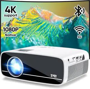 Native 1080P Projector with 5G WiFi and Bluetooth 5.1, 4K Supported Mini Projector, Portable Projector Compatible with TV Stick/Phone/PC/DVD/HDMI/USB/TF, Outdoor Movie Projector