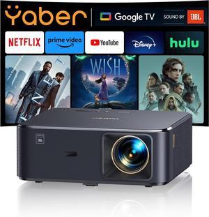 Projector 4K with Google TV, YABER K2s 1000 ANSI WiFi 6 Bluetooth Projector, Sound by JBL, Dolby Audio, Auto Focus & Keystone,Native 1080P 4K Supported Outdoor Movie Projector with Netflix 7000+ Apps