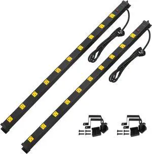 2-Pack 10 Outlet Long Power Strip Surge Protector, Industrial Heavy Duty Metal Shop Power Strip Flat Plug, 1000 Joules, 15 A Breaker, 6FT Cord, Wall Mountable, for Work Bench, Shop, Garage