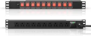 10 Outlet Rack Mount Power Strips with Individual Switch,1U Rack Mount PDU Power Strip for Network Server Racks - Surge Protection - 110V/15A - w/ 10ft Power Cord