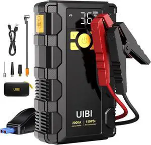 UIBI X5 Car Jump Starter 2000A with Built-in 150PSI Tire Inflator,16000mAh Power Bank & SOS Light for 8.0L Gas/6.0L Diesel Car Truck RV Road Trip Emergency UIBI X5 Car Jump Starter 2000A with Built-in 150PSI Tire Inflator,16000mAh Power Bank & SOS Light for 8.0L Gas/6.0L Diesel Car Truck RV Road Trip Emergency