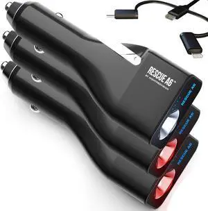 Seatbelt Cutter & Glass Breaker - 6 in 1 Car Safety Tool Phone Charger Hammer for Window Emergency Flashlight Portable Power Bank Rescue A6 Escape Device (Ver 2.0) (3 Pack)