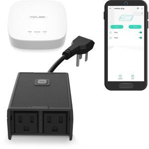 Smart Outdoor Plug YoLink 1/4 Mile World's Longest Range Smart Plug Work w/ Alexa Google Assistant IFTTT Individual Control 2 Outlets IP44 Waterproof for Garden Watering Lighting, YoLink Hub Included