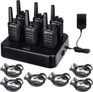 RT68 Walkie Talkies with Earpiece, Portable FRS Two-Way Radios Rechargeable, with 6 Way Multi Unit Charger, Hands Free, Long Range, Rugged 2 Way Radios 6 Pack for Adults School Church