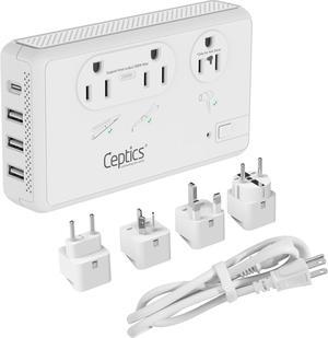 Voltage Converter for Travel, 220V to 110V Converter w/Type C, E/F, G, I Plugs, 2000W Outlet for Hair Dryers, 4 USB w/ 1 USB-C PD 18W Fast Charge, for Curling Iron, Straightener, Chargers