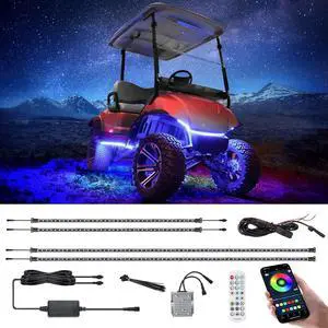 Roykaw Golf Cart Underglow LED Strip Lights Accent Neon Lighting Kit for EZGO Yamaha Club Car, Million Colors/Waterproof IP68/Sync to Music, 12V - 80V Input (No Need Extra Voltage Reducer)