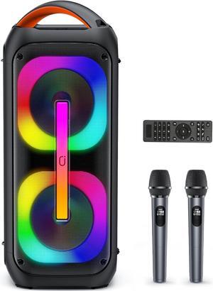 Machine with 2 Wireless Microphones, Dual 60W 6.5"Subwoofer & 400W PeakBig Loud Bluetooth Party Speaker with Disco Lights, Portable PA System with TWS Stereo Sound & Deep Bass, Gift for All
