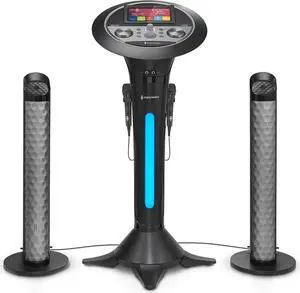 Singing Machine Portable WiFi Karaoke Machine for Adults, Black - Karaoke Pedestal with 7Touchscreen Display, Built-In Karaoke Speaker, Bluetooth & Recorder - Karaoke System with 2 Wired Microphones
