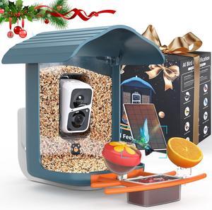 PAV - Smart Bird Feeder with Camera, 5 DIY Add-ons & 64GB Card Record Bird Video Bird House for Outside, AI Identify Bird Auto Capture with Solar Panel, Ideal Gift for Bird Lover, Blue