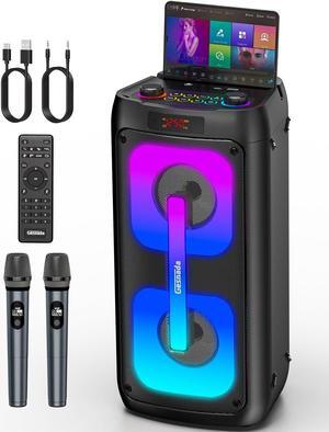Machine for Adults with 2 Wireless Microphones, Portable Bluetooth Speaker PA System with Dicso Lights for Big Pary, Stage Subwoofers, Outdoor, Ideal Gifts for Family, Music Lover