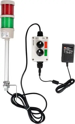 2 Stack Super Bright LED Andon Tower Lights, Off-ON,16 ft Extension Cord, 6 ft Industrial Adapter, Plug Play Ready