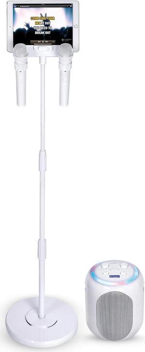 Singing Machine Portable Karaoke Machine for Adults & Kids with 2 Wireless Microphones, Home Stage (White) - Built-in Karaoke Speaker, Bluetooth with LED Lights - Karaoke System with Voice Enhancer