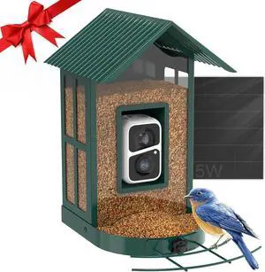 BF08- Metal Solar Bird Feeder Camera with AI Identify Bird Species, Wild Bird Watching Cam, Live View, Instant Notifications with 5W Solar Panel