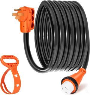 50 Amp 25FT RV Power Extension Cord with Cord Organizer, Heavy Duty NEMA 14-50P to SS 2-50R RV Twist Locking Adapter Plug for RV Camper and Generator to House,RV Gauge, ETL Listed