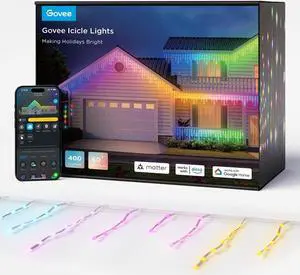 Icicle Lights, Smart RGBIC Christmas Icicle Lights for Outside, 33ft with 400 LEDs Icicle Christmas Lights Outdoor, IP65 Waterproof, Music Sync, Voice Control, 78+ Scene Modes for Holiday Decor